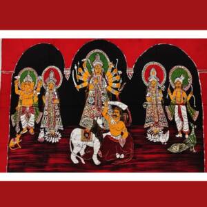 Batik Tapestry /Wall Hanging : Maa Durga Laxmi Saraswati Kartik Ganesh Asura 137  cm  x 94 cm