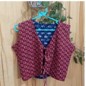 Maroon and Indigo Blue Cotton  Reversible Jacket