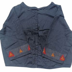 Elegant Black Cotton Blouse with Handcrafted Patch Work